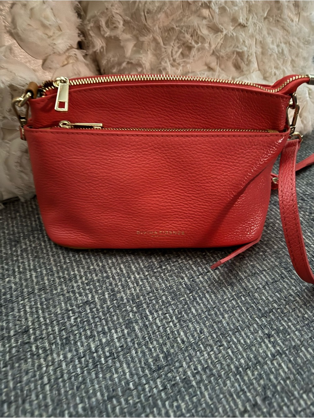 Red Pebbled Leather Crossbody Bag with Gold Hardware